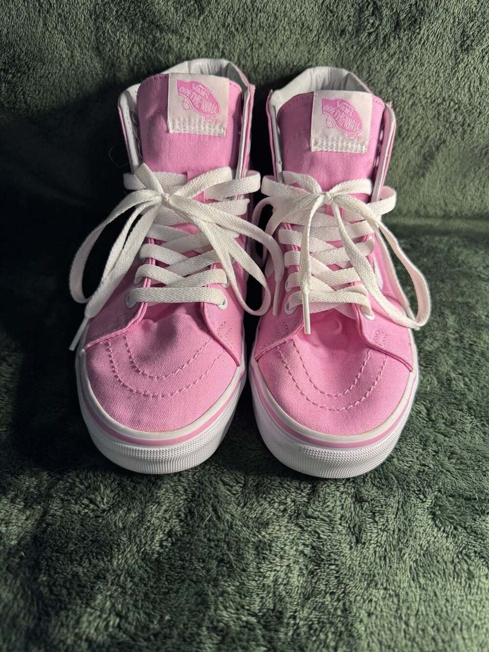Vans Sk8-Hi Pink White Canvas High Top Skate Sneakers Women's 7 Men's 5.5